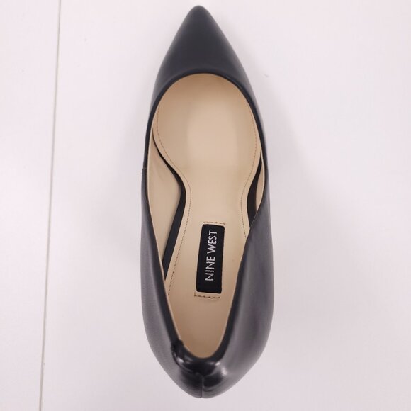 Nine West EZRA Black Leather Heels Stiletto Slip-On Pointy Toe - Picture 2 of 16